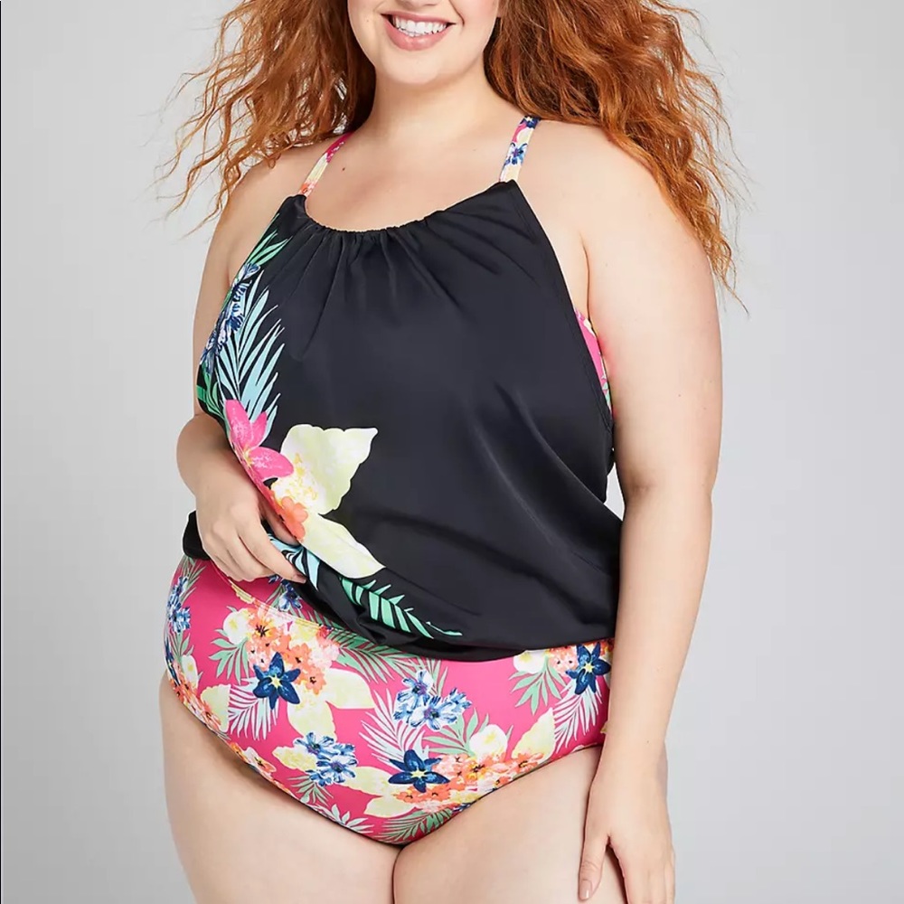 Cacique Swim Tropical Floral PlusSize Bottoms NWOT